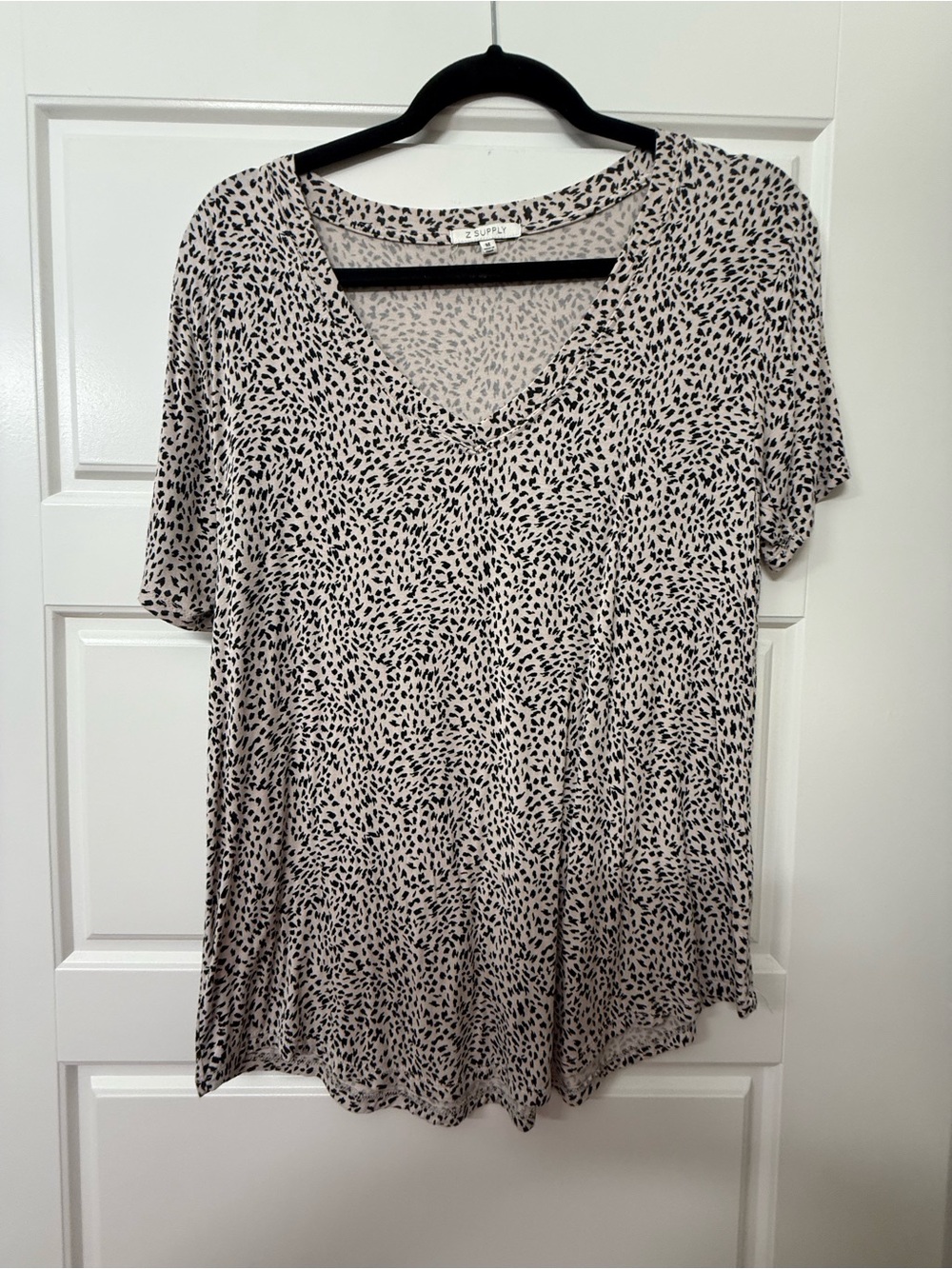 Z Supply Short Sleeve V-Neck Tee in Light Beige with Black Dot Print